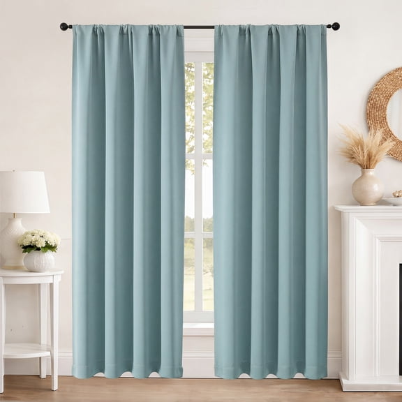 MKHILL Aether 40x84 Aqua Blackout Curtains 2 Panels, 84 Inch Floor Length Panels for Living Room Bedroom, Thermal Insulated Drapes, Each 40" W x 84" L