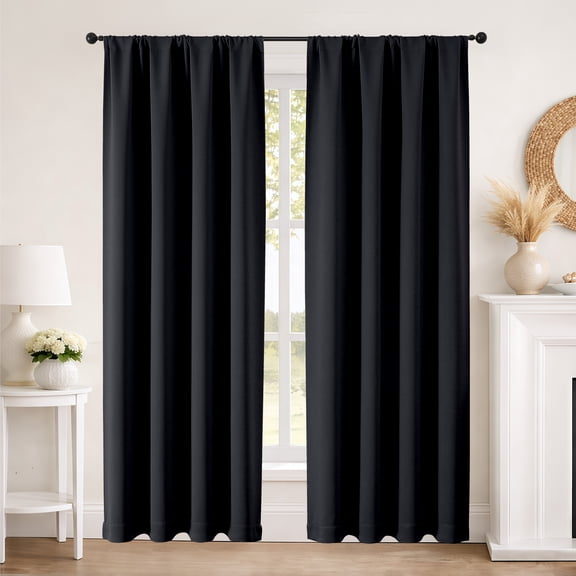 MKHILL Aether 40x84 Black Blackout Curtains 2 Panels, 84 Inch Long Thermal Insulated Room Darkening Window Drapes for Bedroom Living Room, Each 40" W x 84" L