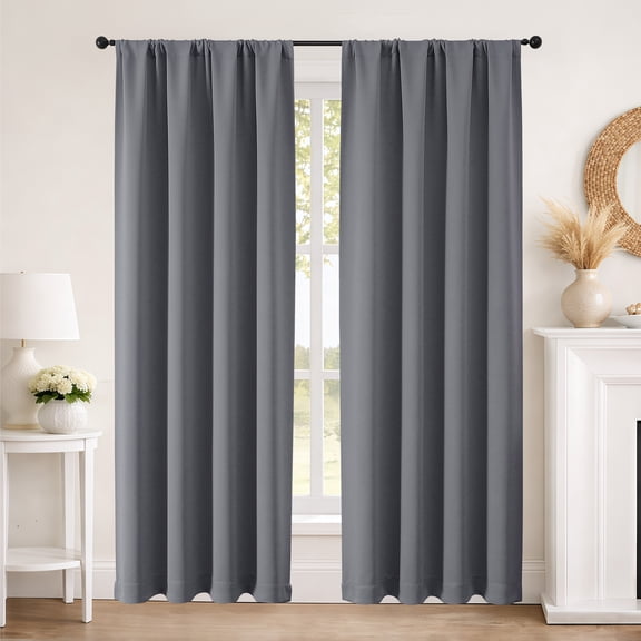 MKHILL Aether 40x84 Charcoal Blackout Curtains Set of 2, Rod Pocket Thermal Insulated Light Blocking Window Drapes for Bedroom Living Room, Each 40" W x 84" L