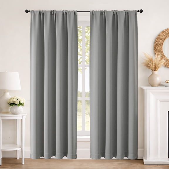 MKHILL Aether 40x84 Grey Blackout Curtains 2 Panels, 84 Inch Floor Length Panels for Living Room Bedroom, Thermal Insulated Drapes, Each 40" W x 84" L