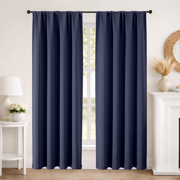 MKHILL Aether 40x84 Navy Blackout Curtains 2 Panels, 84 Inch Floor Length Panels for Living Room Bedroom, Thermal Insulated Drapes, Each 40" W x 84" L