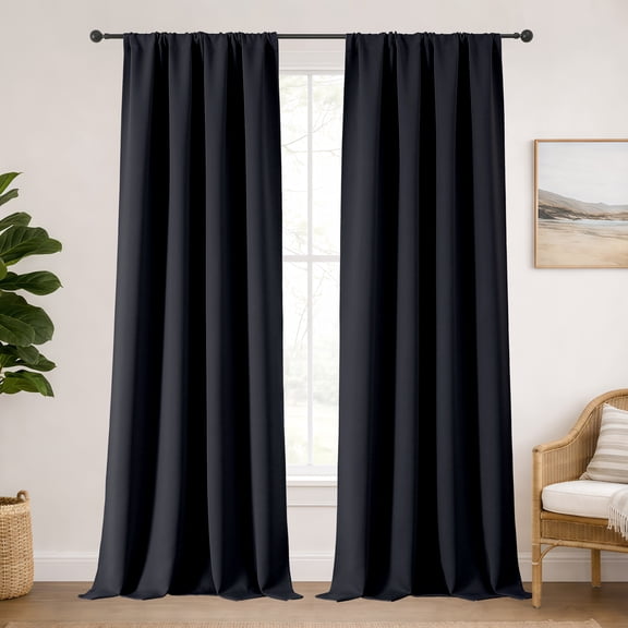 MKHILL Aether 108 Inch Long Black Blackout Curtains for High Ceilings Loft Tall Windows, 2 Panels Thermal Insulated Room Darkening Drapes, Each 50"W x 108"L, Black