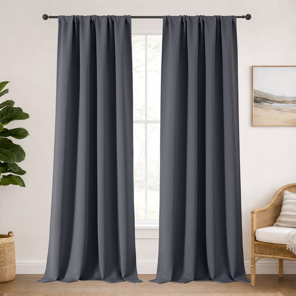MKHILL Aether 108 Inch Long Charcoal Blackout Curtains for High Ceilings Loft Tall Windows, 2 Panels Thermal Insulated Room Darkening Drapes, Each 50"W x 108"L, Charcoal