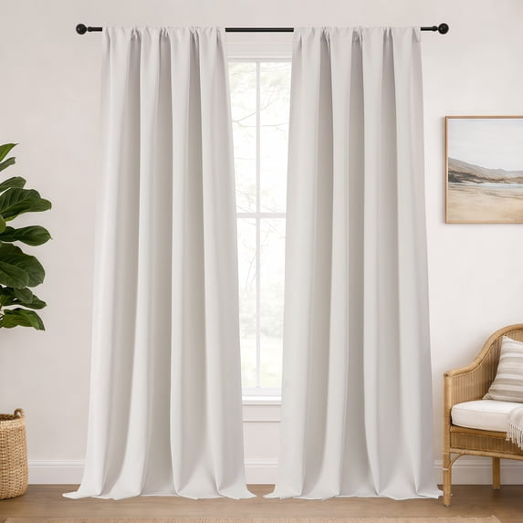 MKHILL Aether 108 Inch Long Natural Blackout Curtains for High Ceilings Loft Tall Windows, 2 Panels Thermal Insulated Room Darkening Drapes, Each 50"W x 108"L, Natural