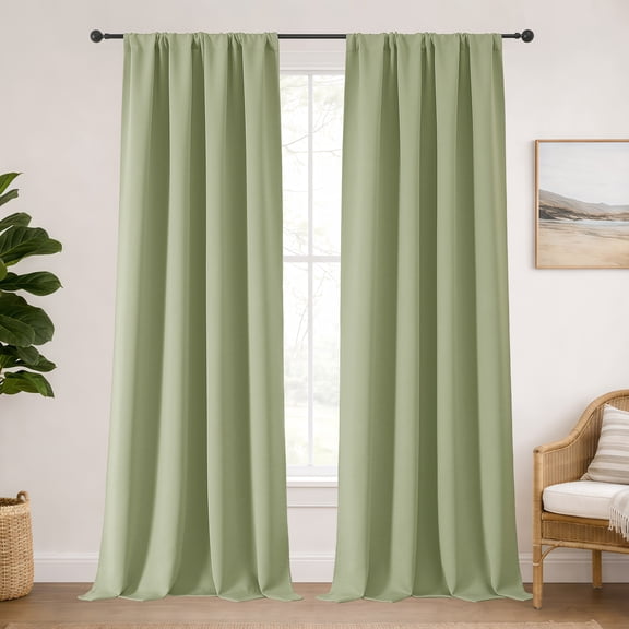 MKHILL Aether 108 Inch Long Sage Green Blackout Curtains for High Ceilings Loft Tall Windows, 2 Panels Thermal Insulated Room Darkening Drapes, Each 50"W x 108"L, Sage Green
