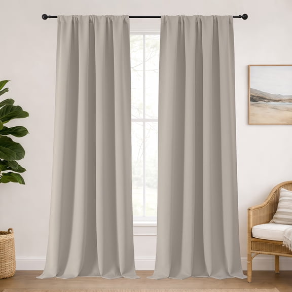 MKHILL Aether 108 Inch Long Stone Blackout Curtains for High Ceilings Loft Tall Windows, 2 Panels Thermal Insulated Room Darkening Drapes, Each 50"W x 108"L, Stone