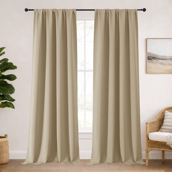 MKHILL Aether 108 Inch Long Taupe Blackout Curtains for High Ceilings Loft Tall Windows, 2 Panels Thermal Insulated Room Darkening Drapes, Each 50"W x 108"L, Taupe