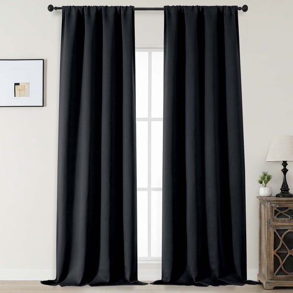 MKHILL Aether 120 Inch Extra Long Black Blackout Curtains for Sliding Glass Doors Large Patio, 2 Panels Thermal Insulated Room Darkening Drapes, Each 50"W x 120"L(10 Feet), Black