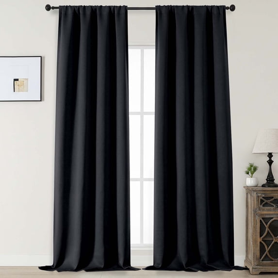 MKHILL Aether 120 Inch Extra Long Black Blackout Curtains for Sliding Glass Doors Large Patio, 2 Panels Thermal Insulated Room Darkening Drapes, Each 50"W x 120"L(10 Feet), Black