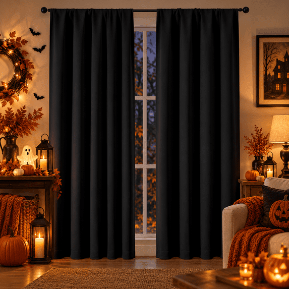 MKHILL Aether Wide Black Blackout Curtains 50X 84 Inch Length 2 Panels, Thermal Insulated Drapes for Bedroom Living Room, Each 50"W x 84"L, Black