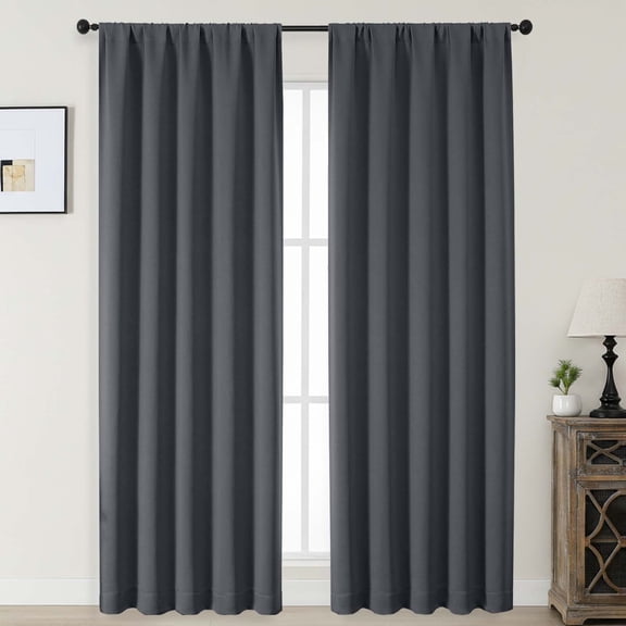 MKHILL Aether 2 Pieces Charcoal Blackout Curtains 90 Inch Long for Standard Windows, Thermal Insulated Room Darkening Drapes for Bedroom, Each 50"W x 90"L, Charcoal