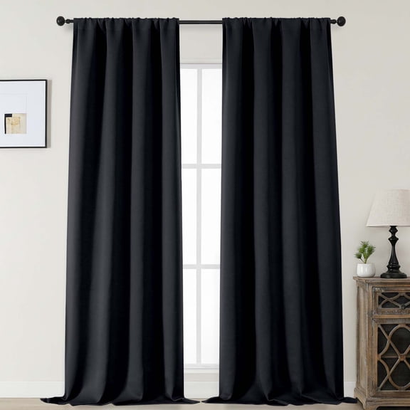 MKHILL Aether 96 Inch Long Black Blackout Curtains for Floor-to-Ceiling Windows, 2 Panels Thermal Insulated Room Darkening Drapes, 50"W x 96"L Each, Black