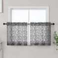 thumbnail image 1 of MKHILL Leaf Pattern Semi Sheer Curtains, 2 Panels Rod Pocket Voile Drapes, Light Filtering Privacy Window Tiers for Kitchen RV Campers, Each 28"W X24"L, Charcoal, 1 of 9