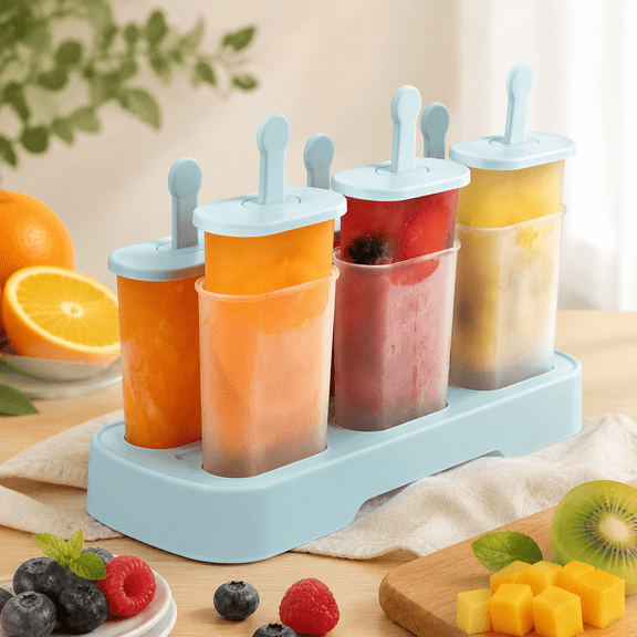 WMKGG 6-Pack Popsicle Molds Set, DIY Ice Pop Maker Mold with Sticks, Homemade Frozen Treat Molds for Easy Ice Cream & Fruit Juice Pops (Blue)