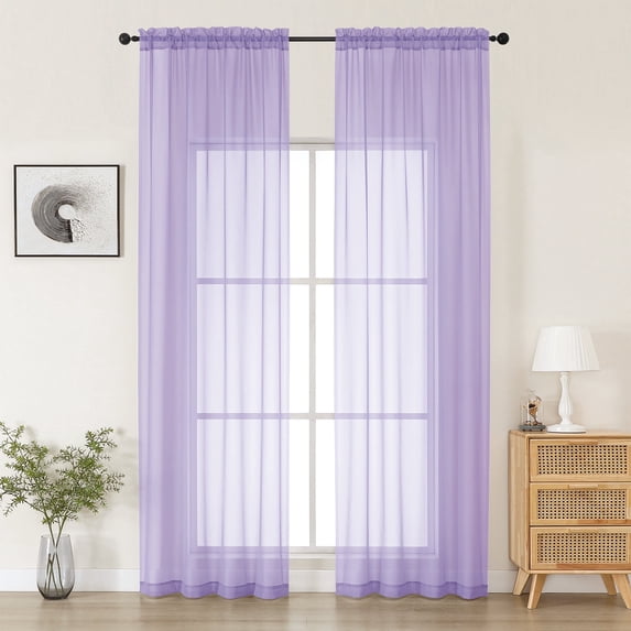 MKHILL lavender Sheer Curtains 108 Inch Long 2 Panels, Light Filtering Privacy for Living Room/Bedroom, Semi Transparent Voile Rod Pocket Window Treatment, Each 42" W x 108" L