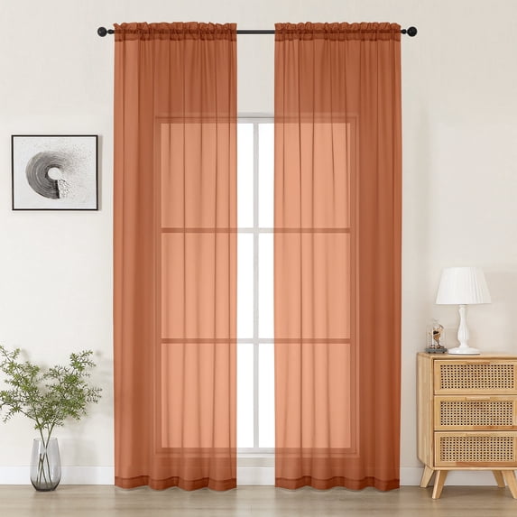 MKHILL Orange Sheer Curtains 108 Inch Long 2 Panels, Light Filtering Privacy for Living Room/Bedroom, Semi Transparent Voile Rod Pocket Window Treatment, Each 42" W x 108" L