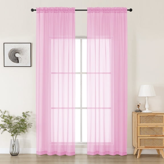 MKHILL Pink Sheer Curtains 108 Inch Long 2 Panels, Light Filtering Privacy for Living Room/Bedroom, Semi Transparent Voile Rod Pocket Window Treatment, Each 42" W x 108" L
