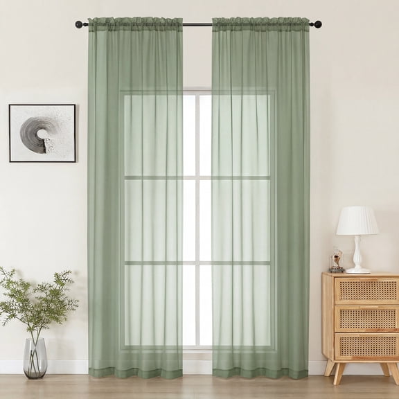 MKHILL Sage Green Sheer Curtains 108 Inch Long 2 Panels, Light Filtering Privacy for Living Room/Bedroom, Semi Transparent Voile Rod Pocket Window Treatment, Each 42" W x 108" L