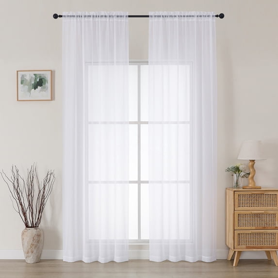 MKHILL White Sheer Curtains 108 Inch Long 2 Panels, Light Filtering Privacy for Living Room/Bedroom, Semi Transparent Voile Rod Pocket Window Treatment, Each 42" W x 108" L