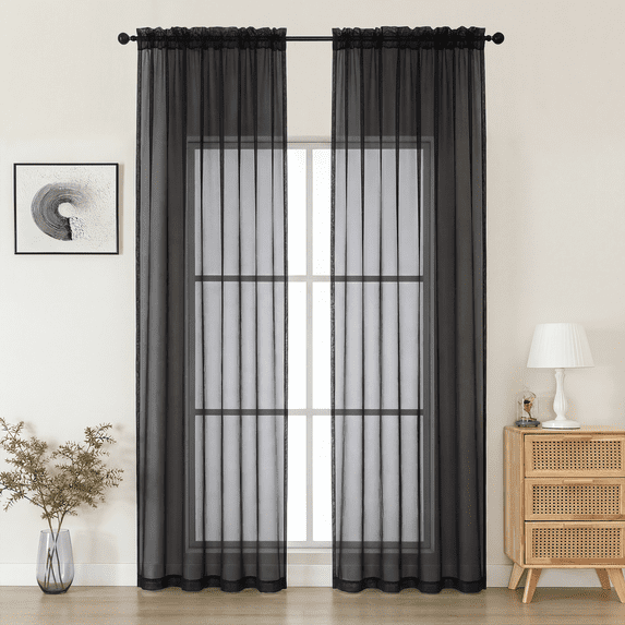 MKHILL Black Sheer Curtains 120 Inches Long 2 Panels Set, Light Filtering Privacy for Living Room/Bedroom, Semi Transparent Voile Rod Pocket Window Treatment, Each 42" W x 120" L