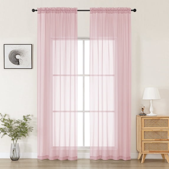 MKHILL Blush Sheer Curtains 120 Inches Long 2 Panels Set, Light Filtering Privacy for Living Room/Bedroom, Semi Transparent Voile Rod Pocket Window Treatment, Each 42" W x 120" L