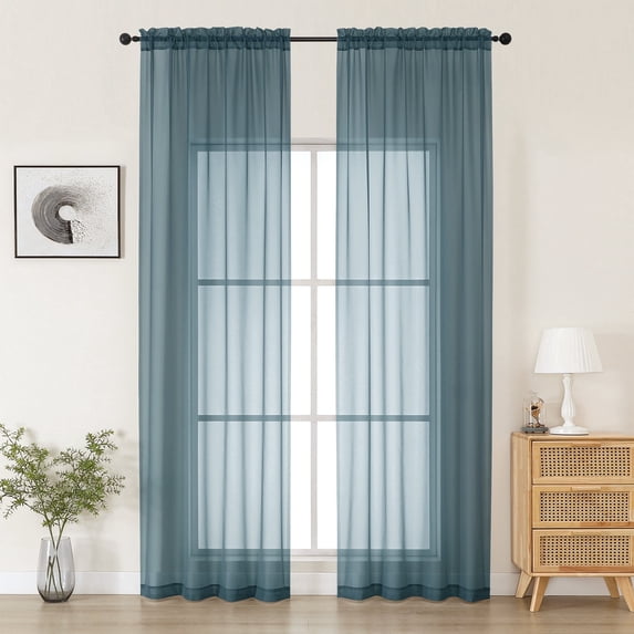 MKHILL Dusty Blue Sheer Curtains 120 Inches Long 2 Panels Set, Light Filtering Privacy for Living Room/Bedroom, Semi Transparent Voile Rod Pocket Window Treatment, Each 42" W x 120" L