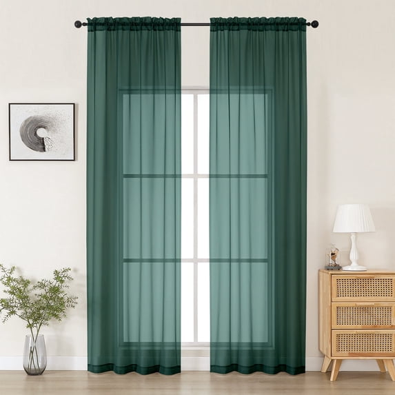 MKHILL Hunter Green Sheer Curtains 120 Inches Long 2 Panels Set, Light Filtering Privacy for Living Room/Bedroom, Semi Transparent Voile Rod Pocket Window Treatment, Each 42" W x 120" L