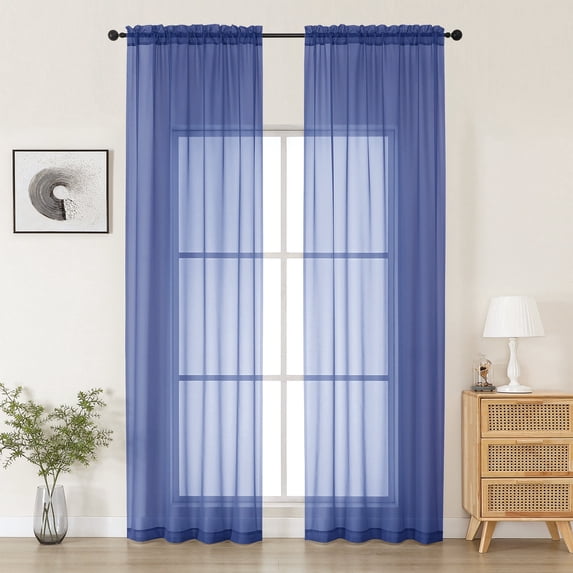 MKHILL Royal Blue Sheer Curtains 120 Inches Long 2 Panels Set, Light Filtering Privacy for Living Room/Bedroom, Semi Transparent Voile Rod Pocket Window Treatment, Each 42" W x 120" L