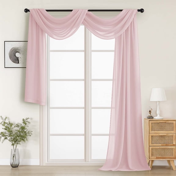 MKHILL 42x216 Blush Sheer Scarf Valance, Extra Long 18 Ft Voile Curtain for Wedding Backdrop & Living Room Bedroom Decor, 1 Panel, Blush
