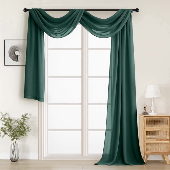 MKHILL 42x216 Hunter Green Sheer Scarf Valance, Extra Long 18 Ft Voile Curtain for Wedding Backdrop & Living Room Bedroom Decor, 1 Panel, Hunter Green
