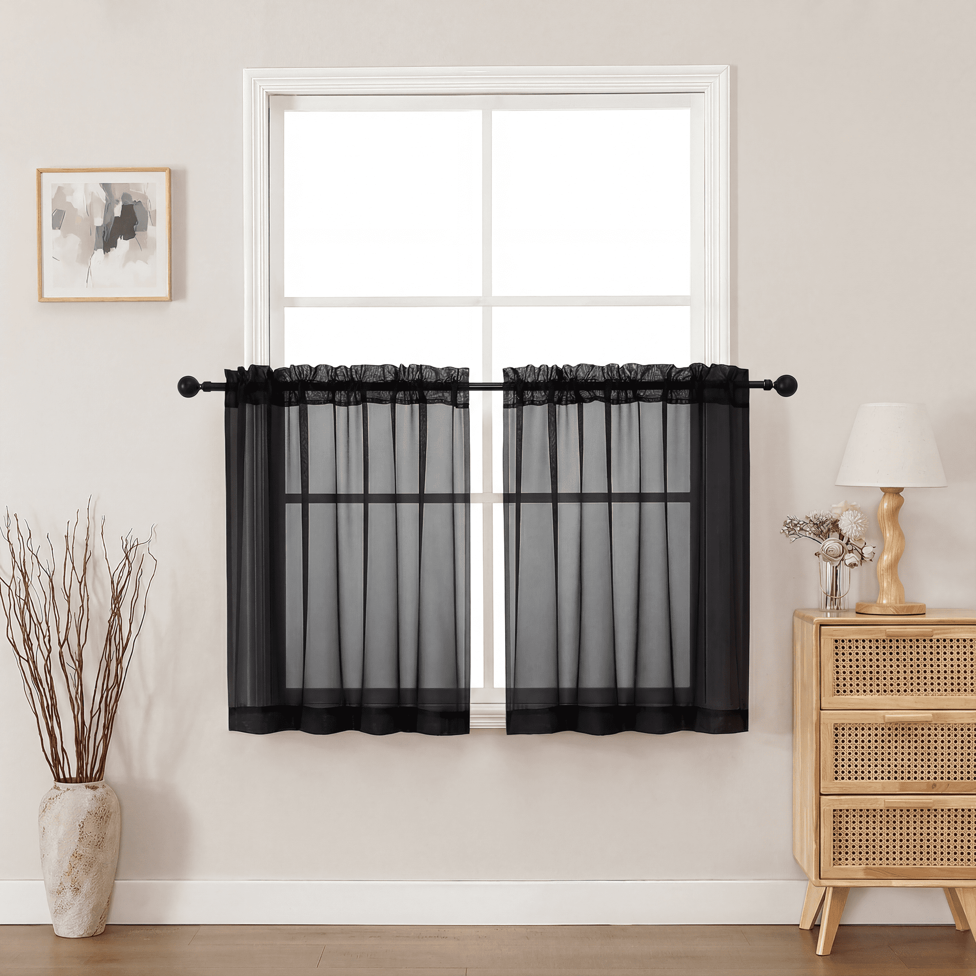 MKHILL Black 30 Inch Long Short Sheer Curtains for Kitchen Over Sink ...