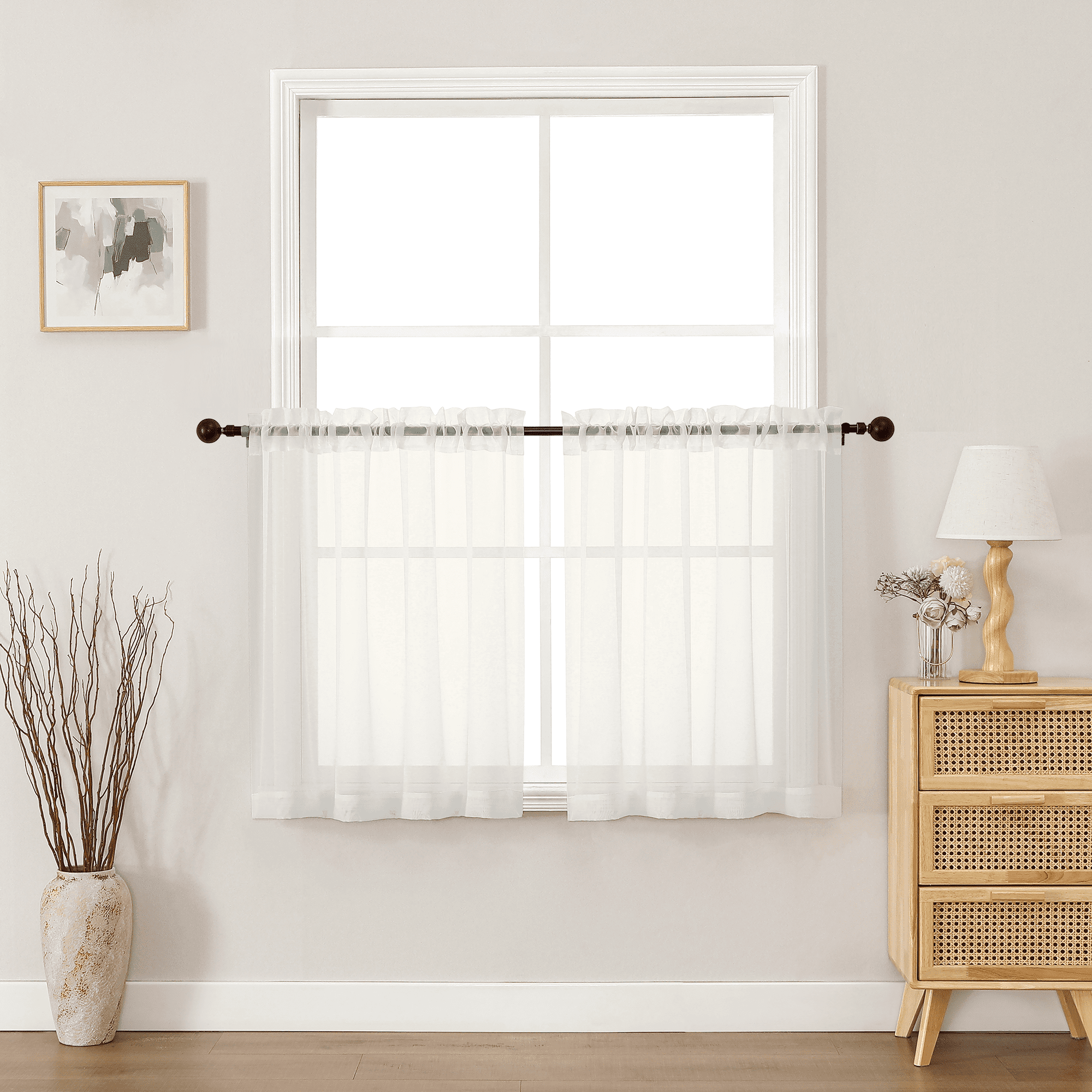 MKHILL Ivory 30 Inch Long Short Sheer Curtains for Kitchen Over Sink ...