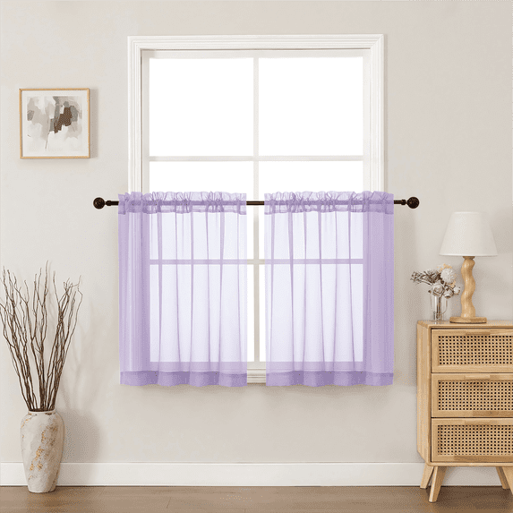 MKHILL lavender 30 Inch Long Short Sheer Curtains for Kitchen Over Sink, 42x30 Short Voile Drapes for Laundry RV Small Window, Rod Pocket, Each 42" W x 30" L