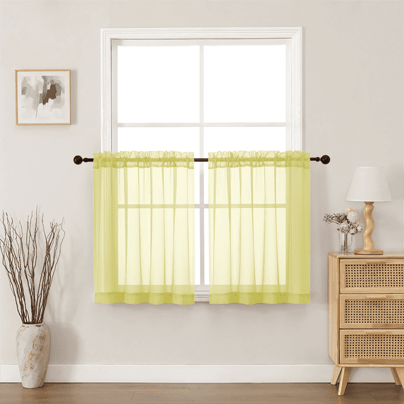 MKHILL Lemon Yellow 30 Inch Long Short Sheer Curtains for Kitchen Over Sink, 42x30 Short Voile Drapes for Laundry RV Small Window, Rod Pocket, Each 42" W x 30" L