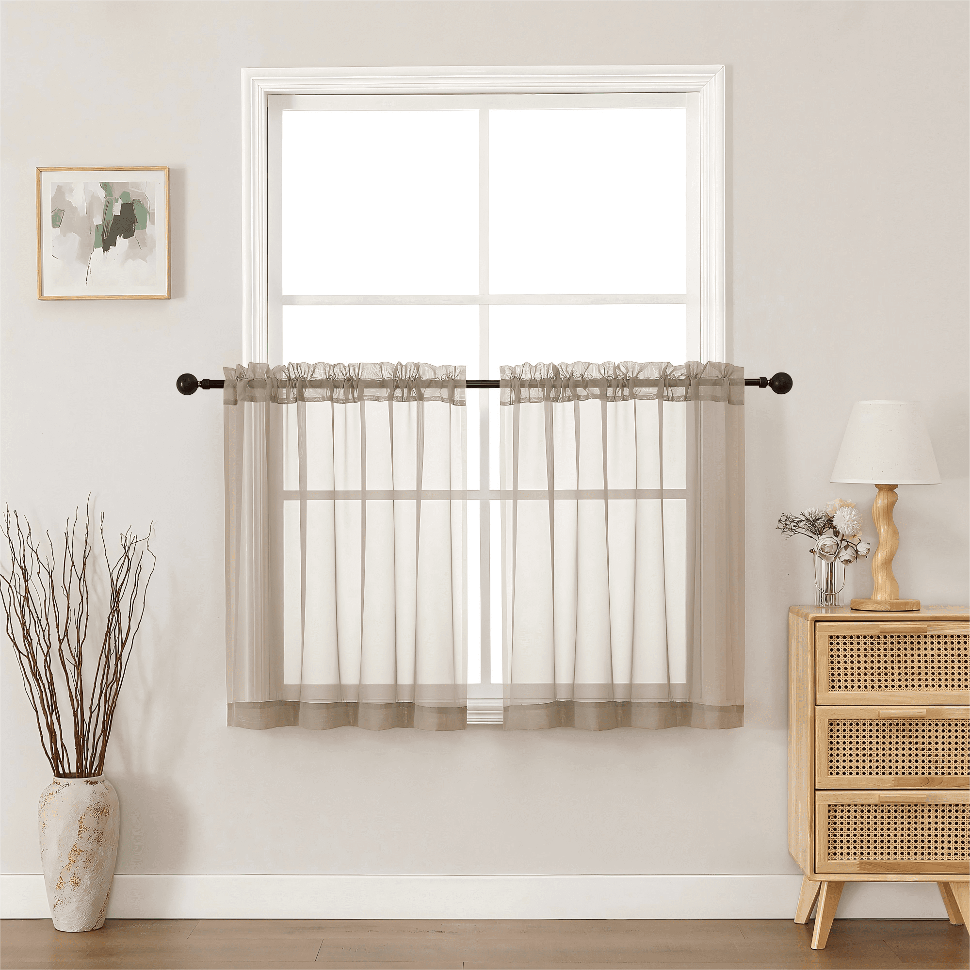 MKHILL Taupe 30 Inch Long Short Sheer Curtains for Kitchen Over Sink ...