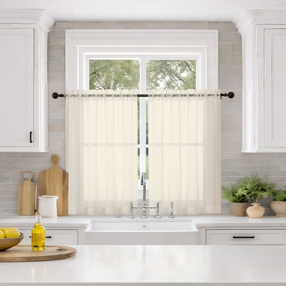 MKHILL 36 Inch Short Sheer Curtains 2 Panels Set, 42x36 Light Filtering Voile Drapes for Laundry RV Bedroom Small Window, Rod Pocket Panels, Each 42" W x 36" L, Cream