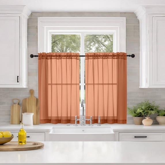 MKHILL 36 Inch Short Sheer Curtains 2 Panels Set, 42x36 Light Filtering Voile Drapes for Laundry RV Bedroom Small Window, Rod Pocket Panels, Each 42" W x 36" L, Orange