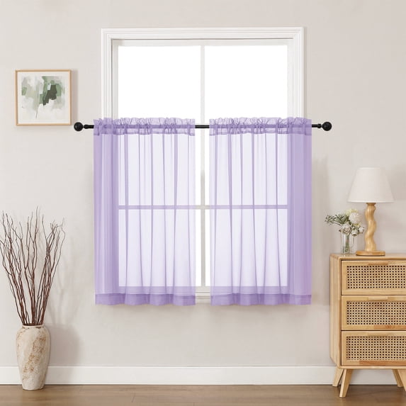 MKHILL Lavender Sheer Curtains 45 Inch Long for Small Windows 2 Pack, Rod Pocket Short Light Filtering Voile Drapes for Bathroom Kitchen Laundry, Each 42" W x 45" L