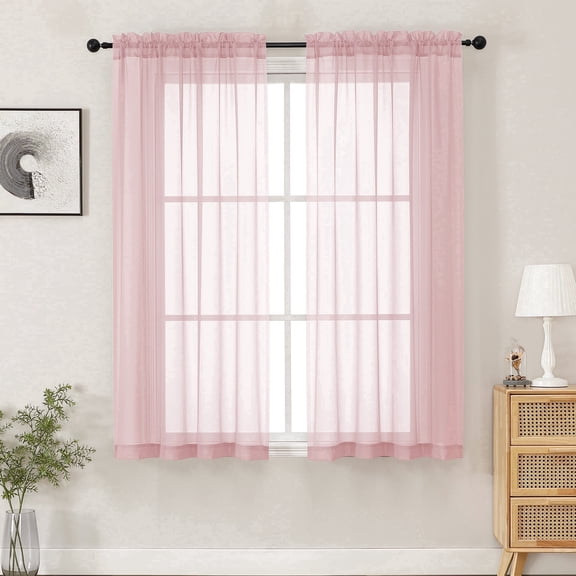 MKHILL 42x54" Sheer Curtains Blush 2 Panels Set, 54 Inch Short Voile Drapes for Kitchen Bathroom Small Window, Rod Pocket Window Panels, Each 42" W x 54" L