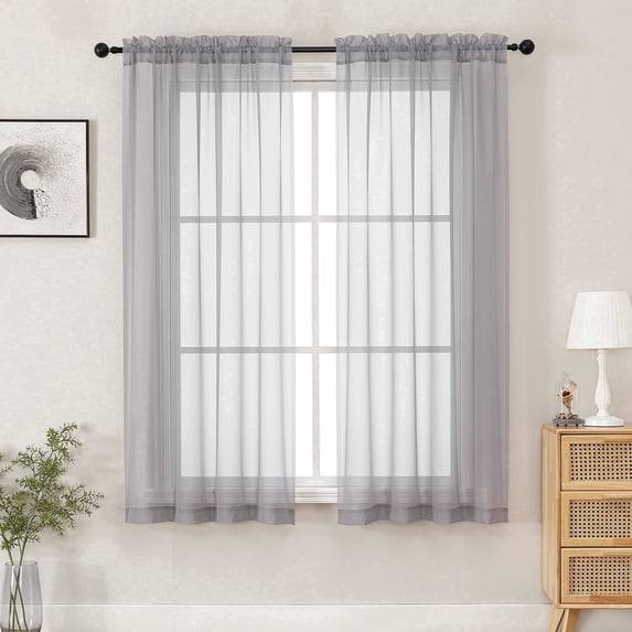 MKHILL Charcoal Sheer Curtains 63 inch Length 2 Panels Set, Light Filtering Voile Drapes for Living Room Bedroom, Rod Pocket Semi Sheer Window Panels, Each 42" W x 63" L