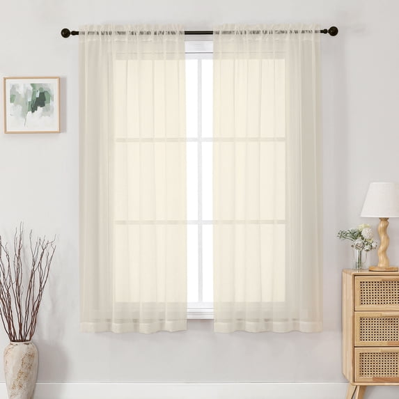 MKHILL Cream Sheer Curtains 63 inch Length 2 Panels Set, Light Filtering Voile Drapes for Living Room Bedroom, Rod Pocket Semi Sheer Window Panels, Each 42" W x 63" L