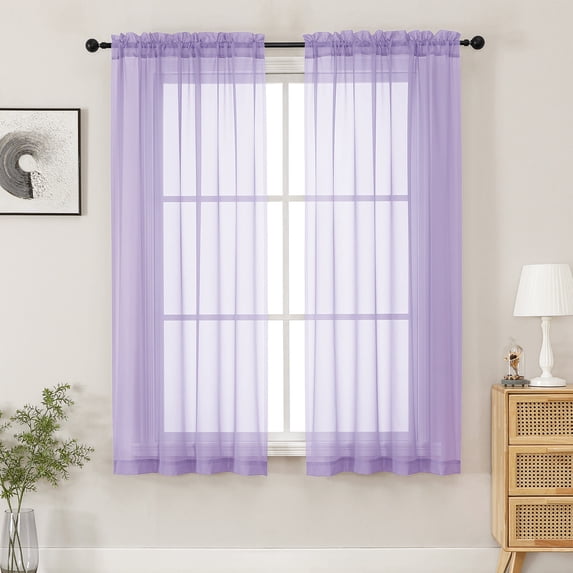 MKHILL Lavender Sheer Curtains 63 inch Length 2 Panels Set, Light Filtering Voile Drapes for Living Room Bedroom, Rod Pocket Semi Sheer Window Panels, Each 42" W x 63" L