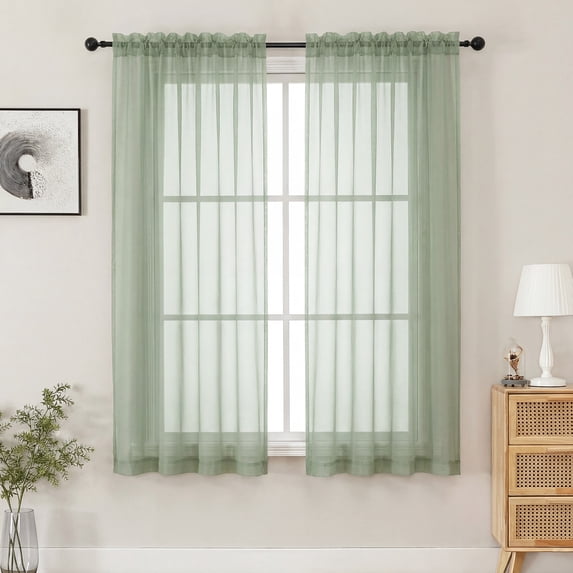 MKHILL Sage Green Sheer Curtains 63 inch Length 2 Panels Set, Light Filtering Voile Drapes for Living Room Bedroom, Rod Pocket Semi Sheer Window Panels, Each 42" W x 63" L