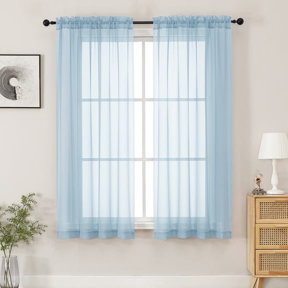 MKHILL Sky Blue Sheer Curtains 63 inch Length 2 Panels Set, Light Filtering Voile Drapes for Living Room Bedroom, Rod Pocket Semi Sheer Window Panels, Each 42" W x 63" L