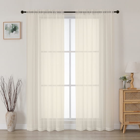 MKHILL Cream Sheer Curtains 72 inch Length 2 Panels Set, Rod Pocket Voile Drapes for Sliding Glass Door French Door, Semi Sheer Window Treatment, Each 42" W x 72" L