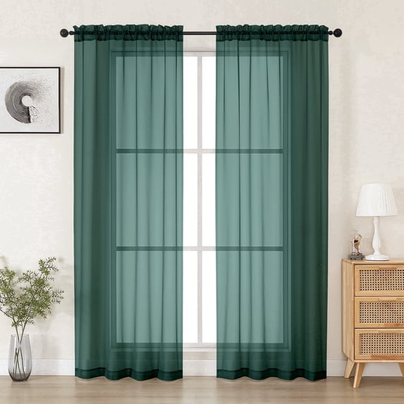 MKHILL Hunter Green Sheer Curtains 72 inch Length 2 Panels Set, Rod Pocket Voile Drapes for Sliding Glass Door French Door, Semi Sheer Window Treatment, Each 42" W x 72" L