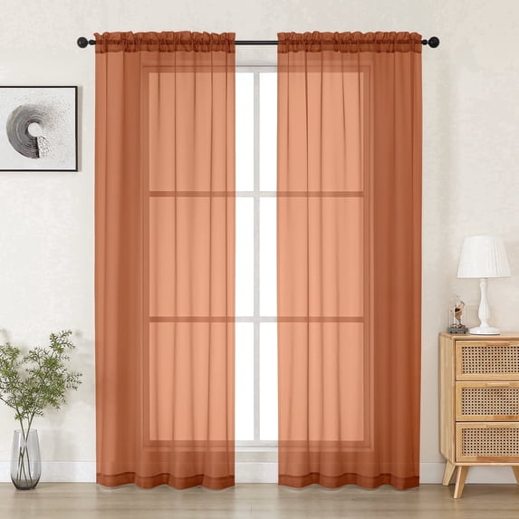 MKHILL Orange Sheer Curtains 72 inch Length 2 Panels Set, Rod Pocket Voile Drapes for Sliding Glass Door French Door, Semi Sheer Window Treatment, Each 42" W x 72" L