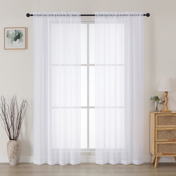 MKHILL White Sheer Curtains 72 inch Length 2 Panels Set, Rod Pocket Voile Drapes for Sliding Glass Door French Door, Semi Sheer Window Treatment, Each 42" W x 72" L