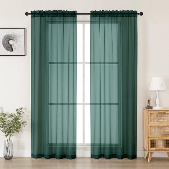 MKHILL 78 Inch Long Hunter Green Sheer Curtains 2 Panels Set, Light Filtering Privacy for Living Room/Bedroom, Semi Transparent Voile Rod Pocket Window Treatment, Each 42" W x 78" L
