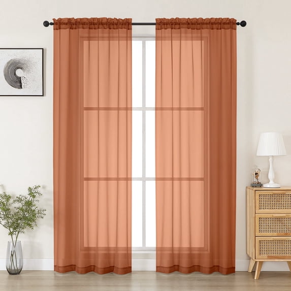 MKHILL 78 Inch Long Orange Sheer Curtains 2 Panels Set, Light Filtering Privacy for Living Room/Bedroom, Semi Transparent Voile Rod Pocket Window Treatment, Each 42" W x 78" L
